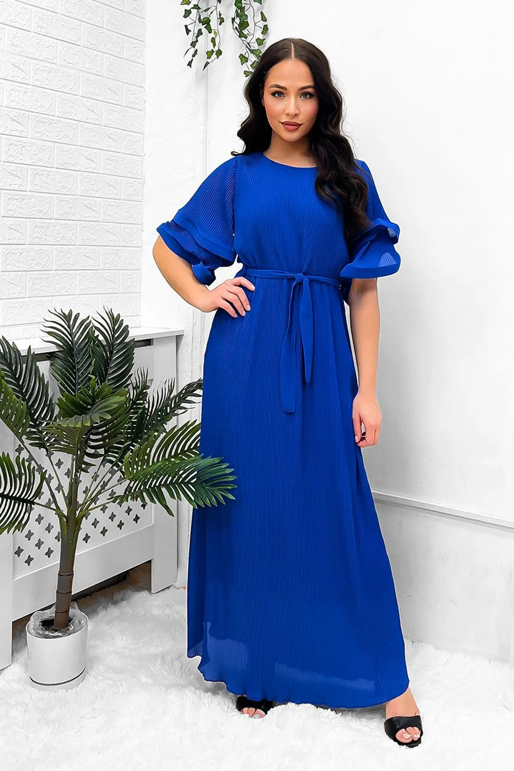 Double Short Flute Sleeve Summer Maxi Dress