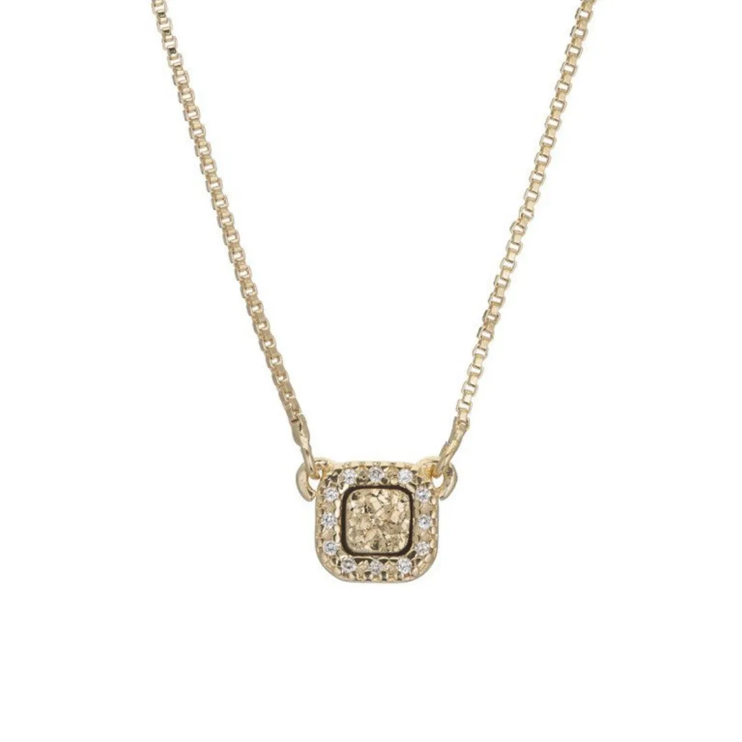 Ella Small Square Druzy Pendant With Cz Border