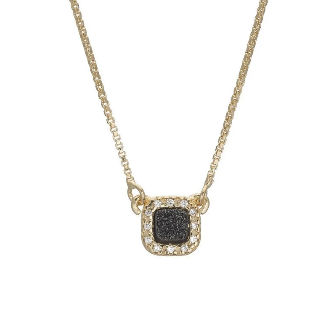 Ella Small Square Druzy Pendant With Cz Border