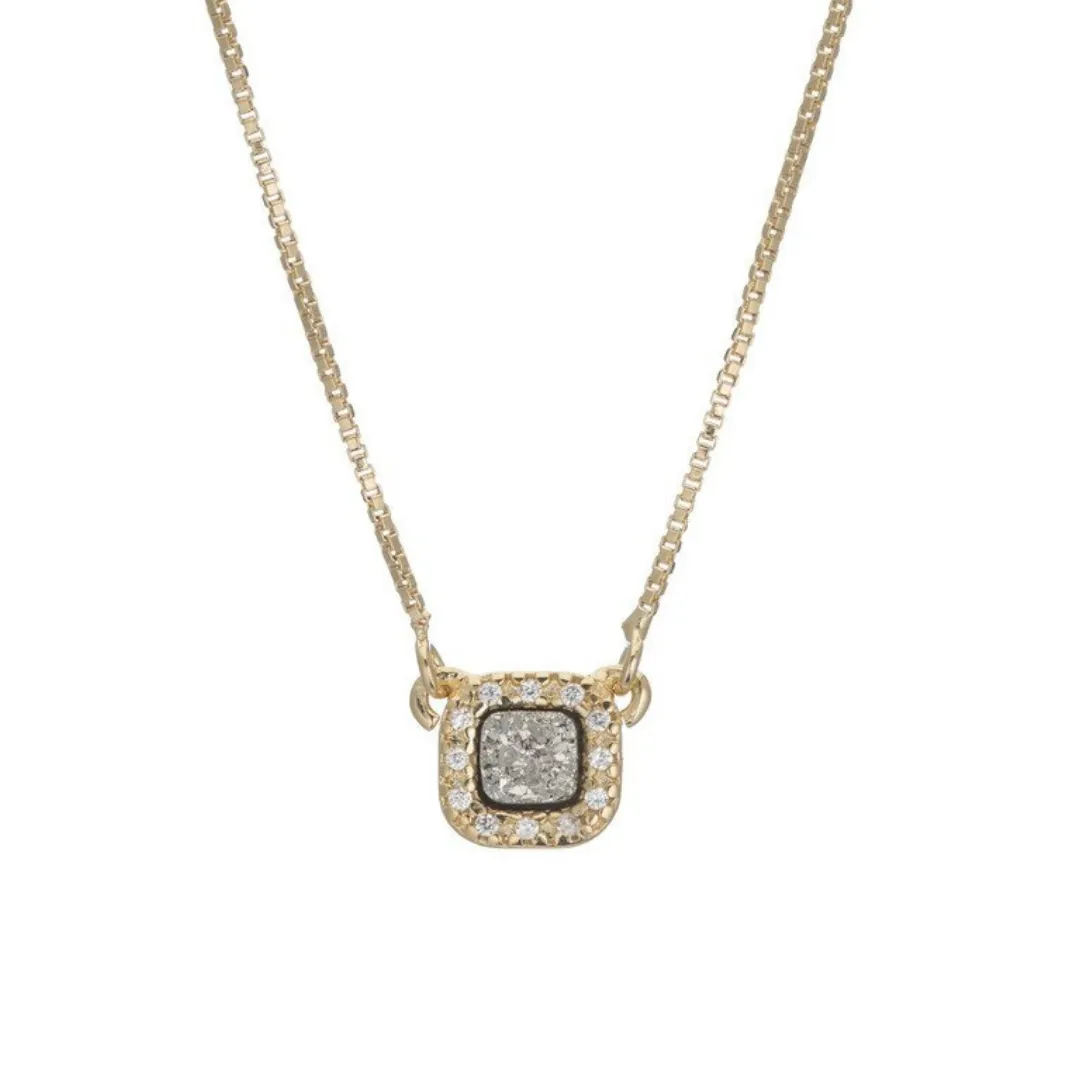 Ella Small Square Druzy Pendant With Cz Border