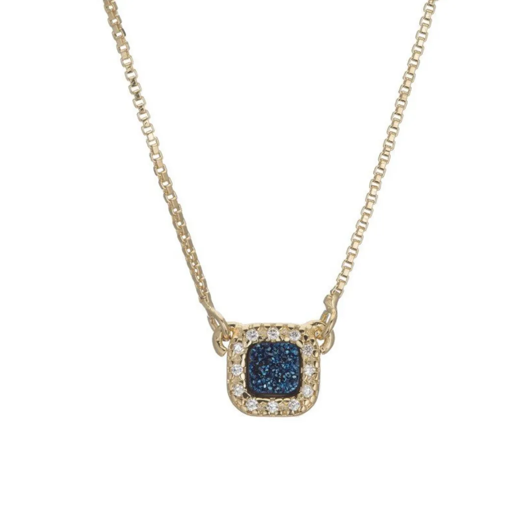 Ella Small Square Druzy Pendant With Cz Border