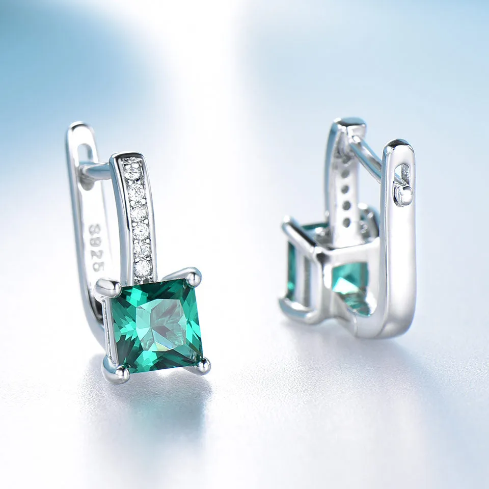 Emerald Gemstone 925 Sterling Silver Clip Earrings