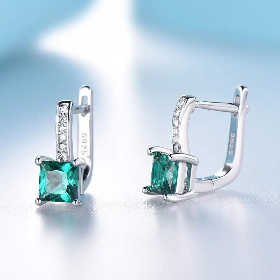 Emerald Gemstone 925 Sterling Silver Clip Earrings