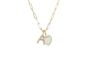 Enamel heart and diamond letter charm necklace (Baby link chain)