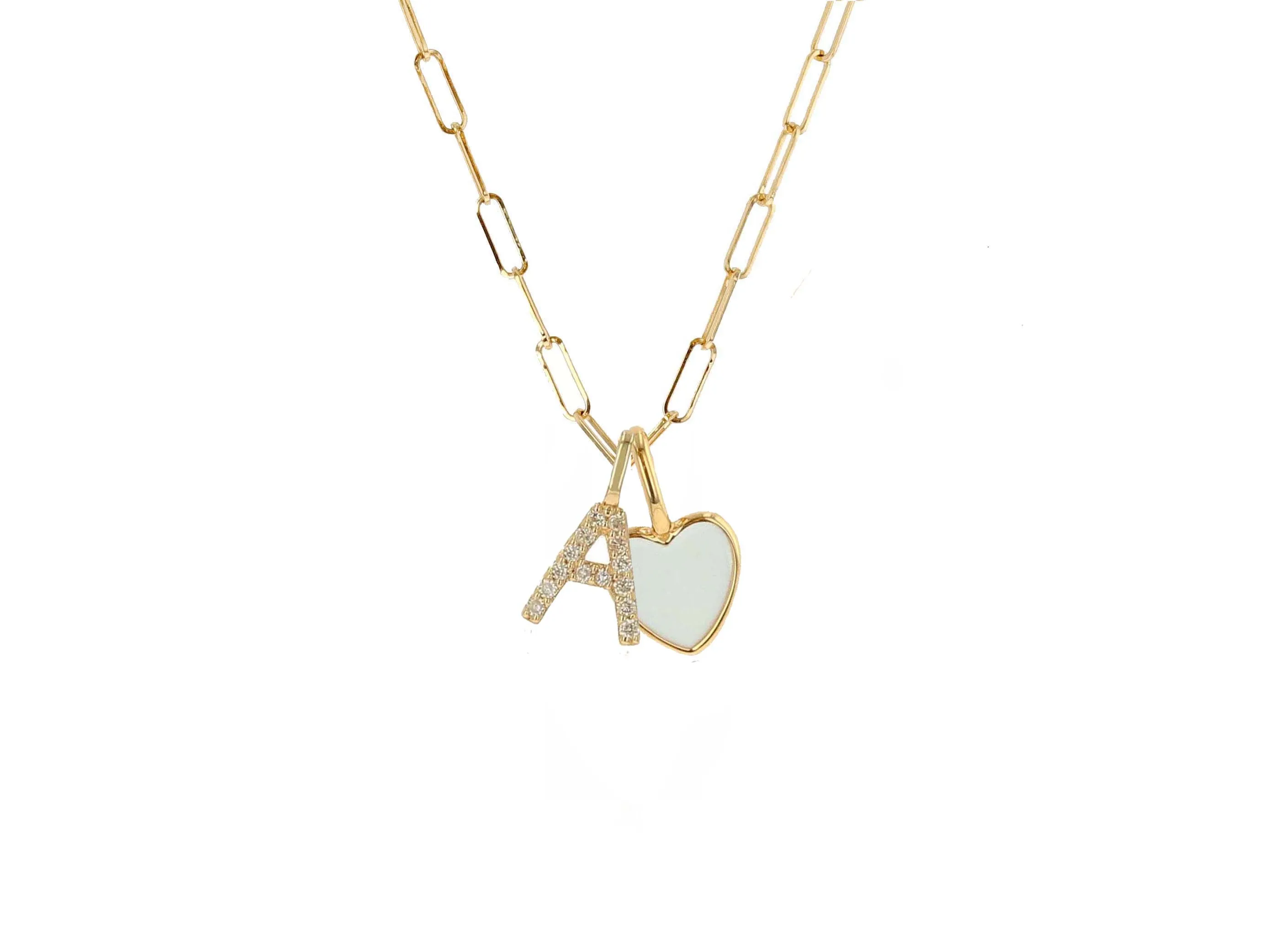 Enamel heart and diamond letter charm necklace (Baby link chain)