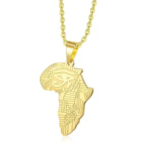 Eye of Horus Egyptian Ankh Africa Map Pendant Necklace in Gold Tone