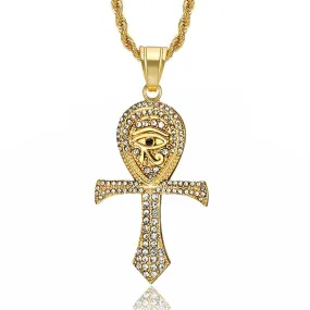 Eye of Horus Egyptian Ankh Pendant Rope Chain Rhinestones Necklace