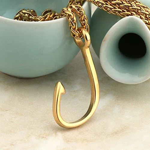 Fish Hook Stainless steel Pendant Necklace, with 24" Link Chain