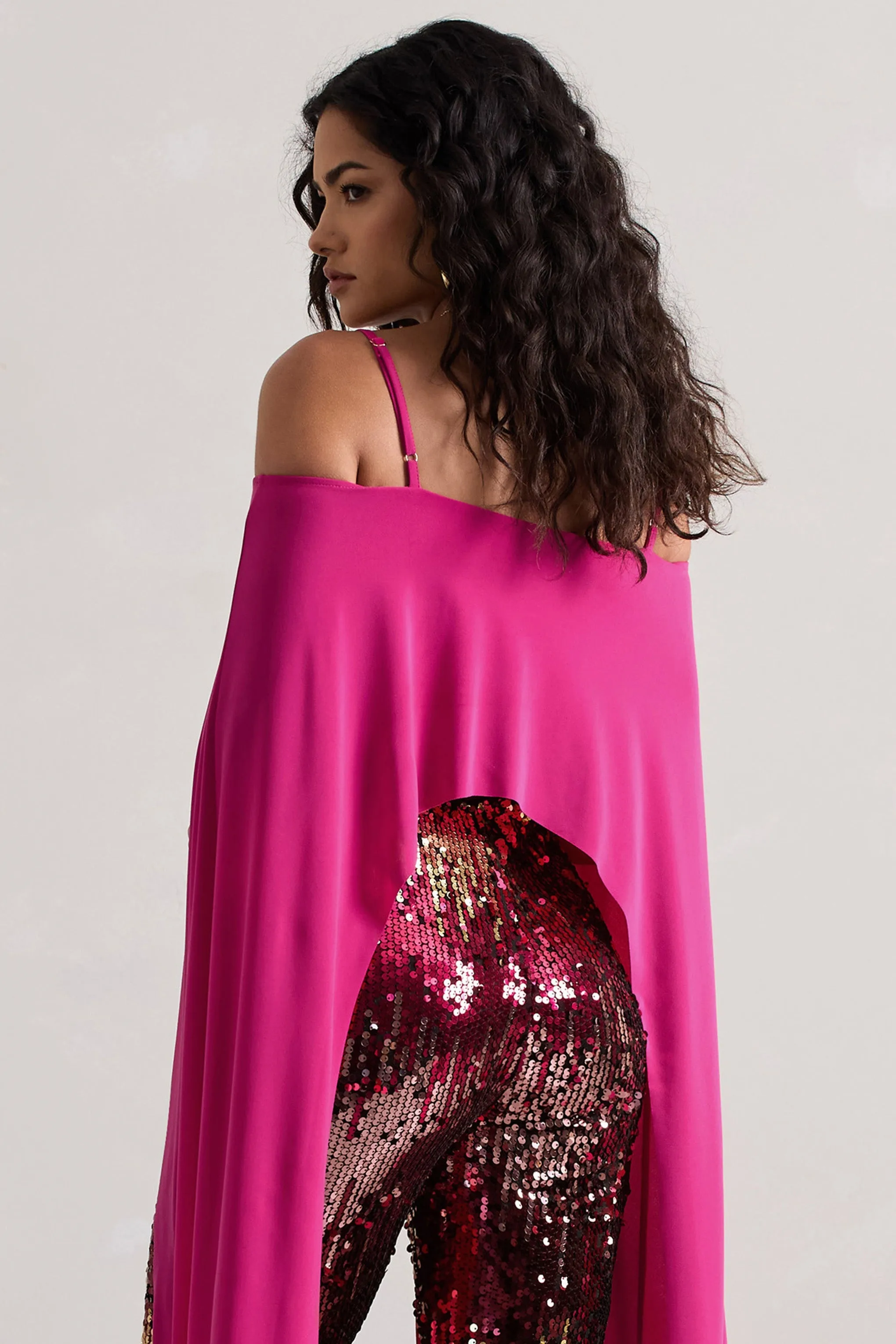 Floyd | Dark Pink Bardot Cape Sleeve Crop Top