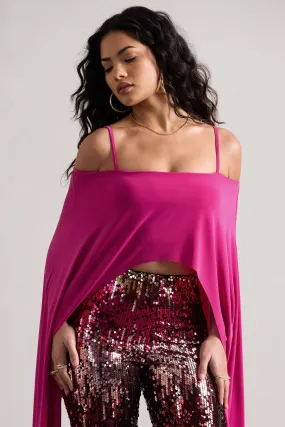 Floyd | Dark Pink Bardot Cape Sleeve Crop Top