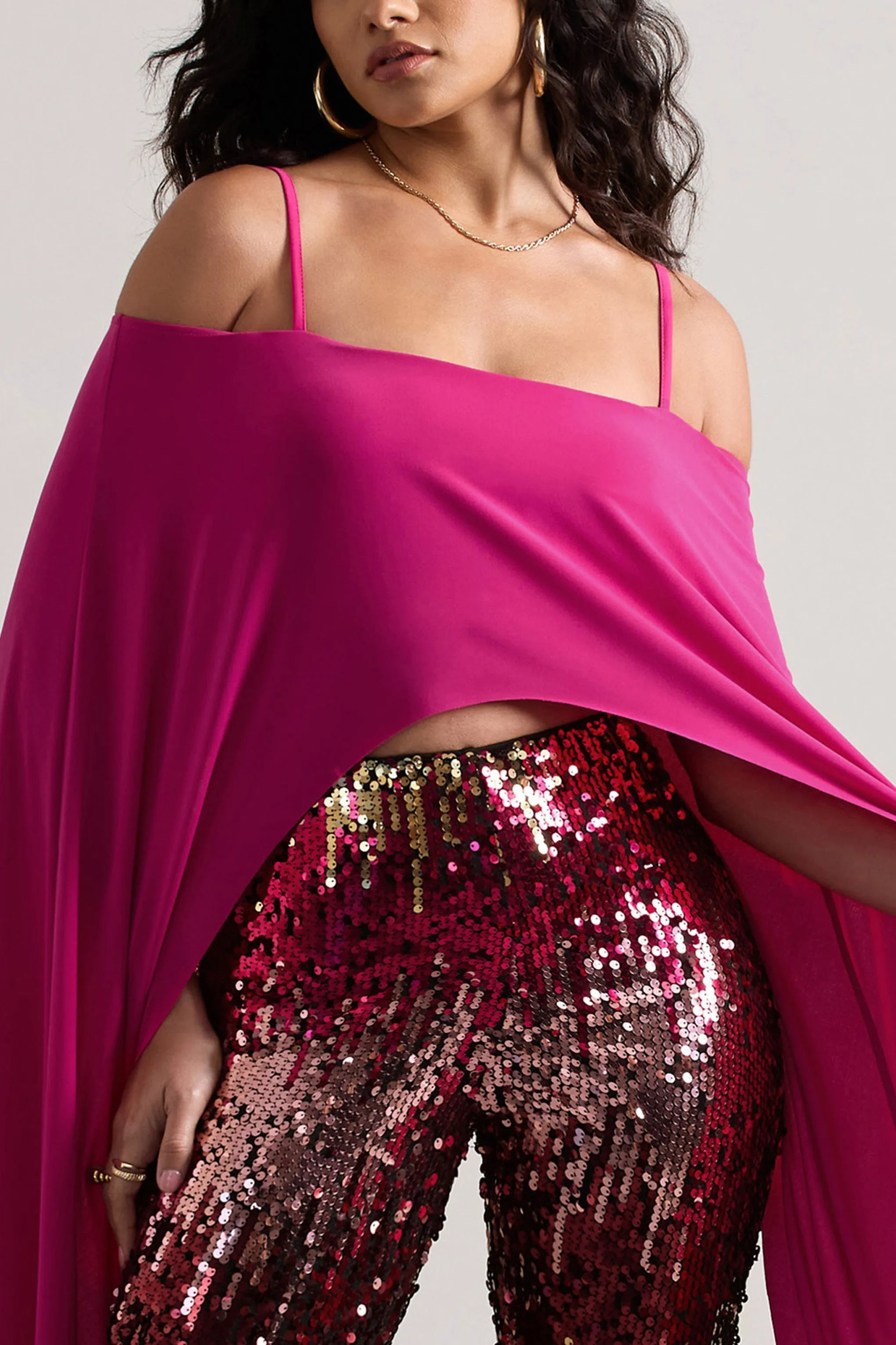 Floyd | Dark Pink Bardot Cape Sleeve Crop Top