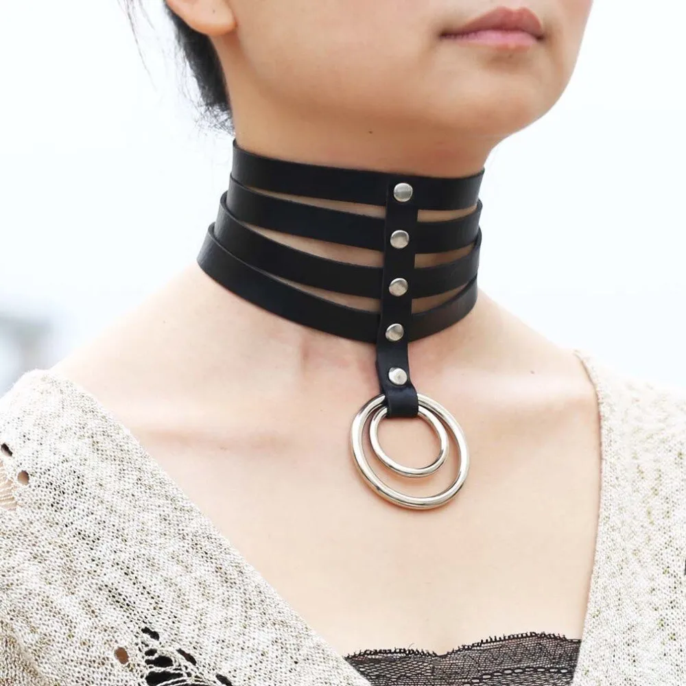 Four-Layer Punk Choker Collar Leather Gothic Harajuku Necklace