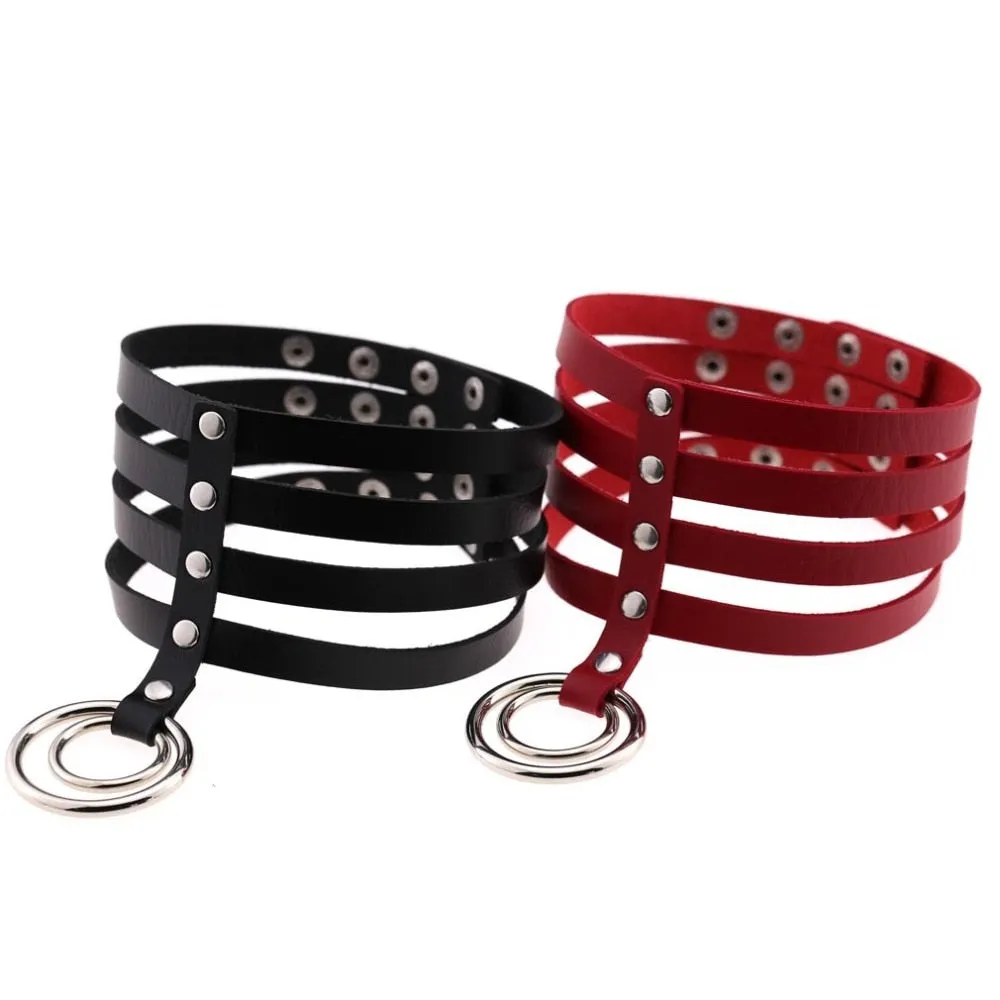 Four-Layer Punk Choker Collar Leather Gothic Harajuku Necklace