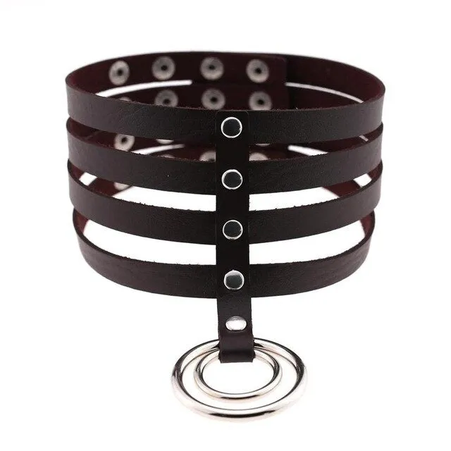 Four-Layer Punk Choker Collar Leather Gothic Harajuku Necklace