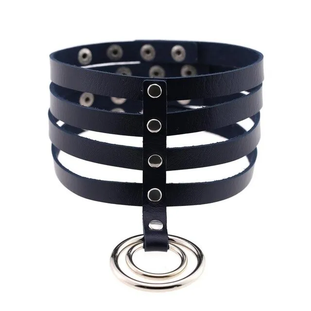 Four-Layer Punk Choker Collar Leather Gothic Harajuku Necklace