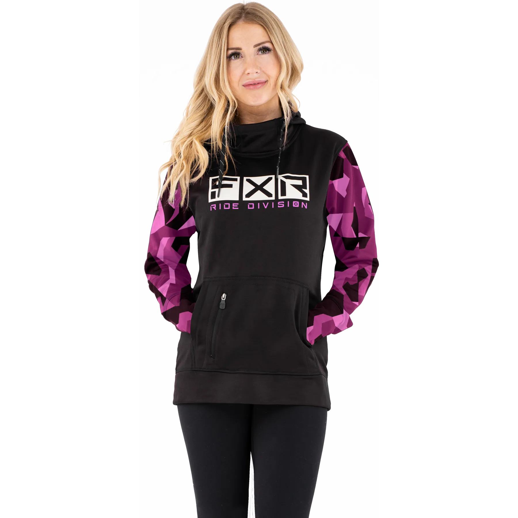 FXR Women's Helium Tech Pullover Fleece Plum Camo/Black