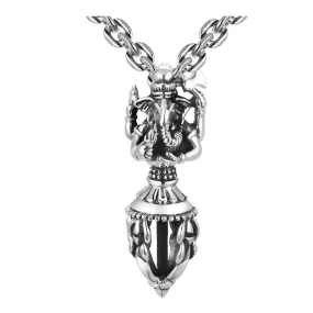 Ganesha Buddha 925 Sterling Silver Vintage Biker Pendant