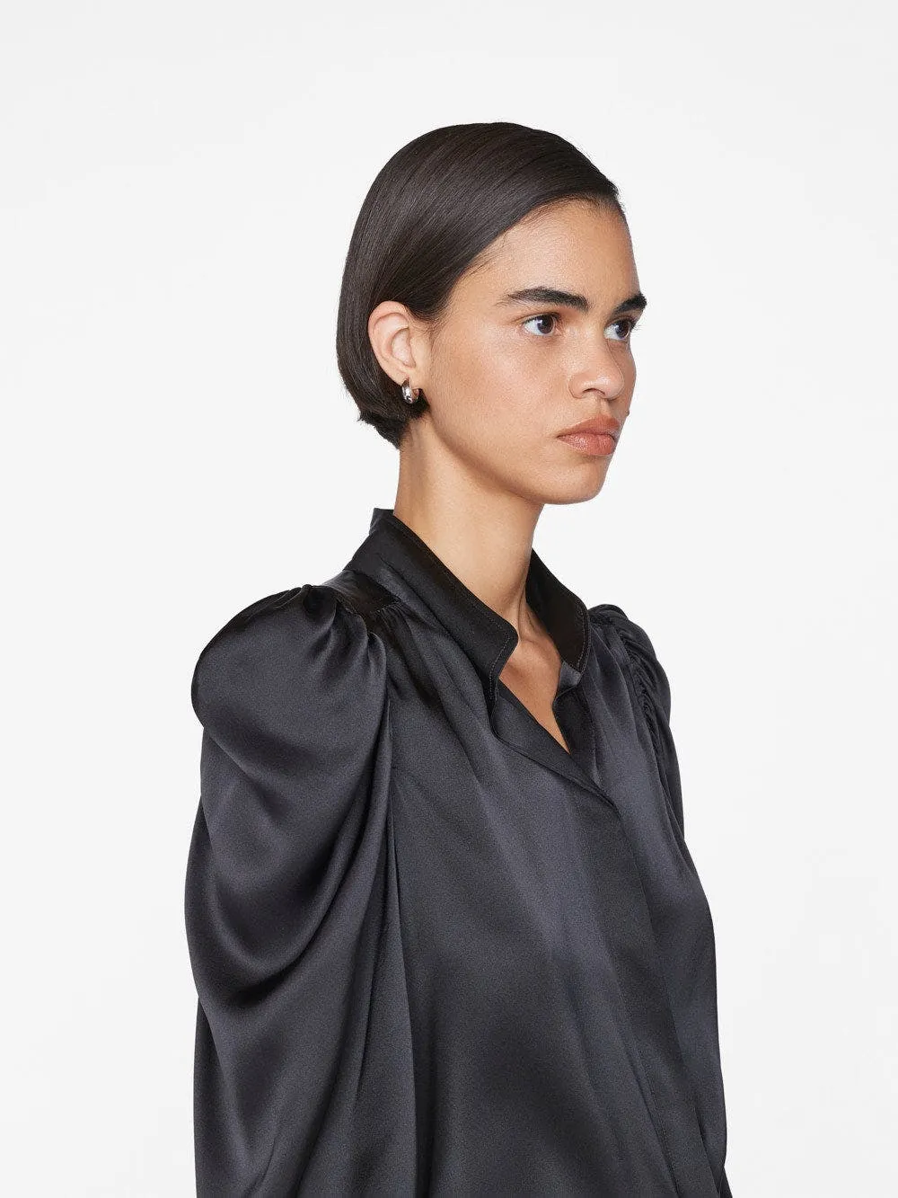 GILLIAN LONG SLEEVE SILK TOP (NOIR) - FRAME