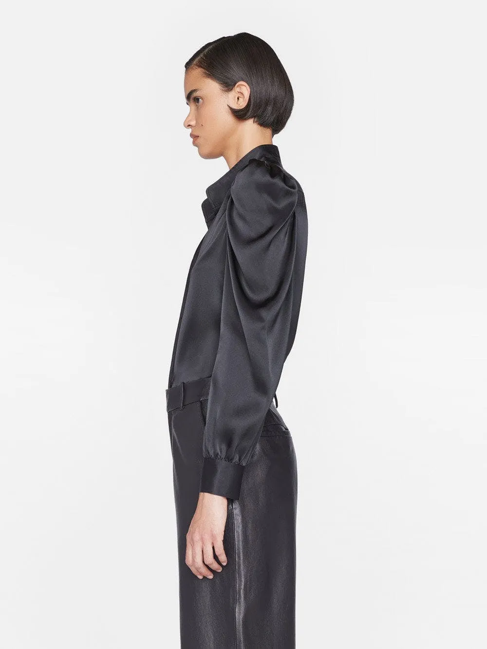 GILLIAN LONG SLEEVE SILK TOP (NOIR) - FRAME