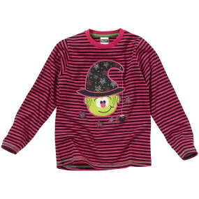 Girls Halloween Pink & Black Stripe Witch Top