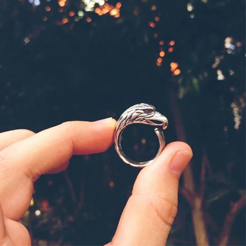 Gothic Animal Red Eye Cubic Zirconia 925 Sterling Silver Adjustable Vintage Punk Rock Biker Ring