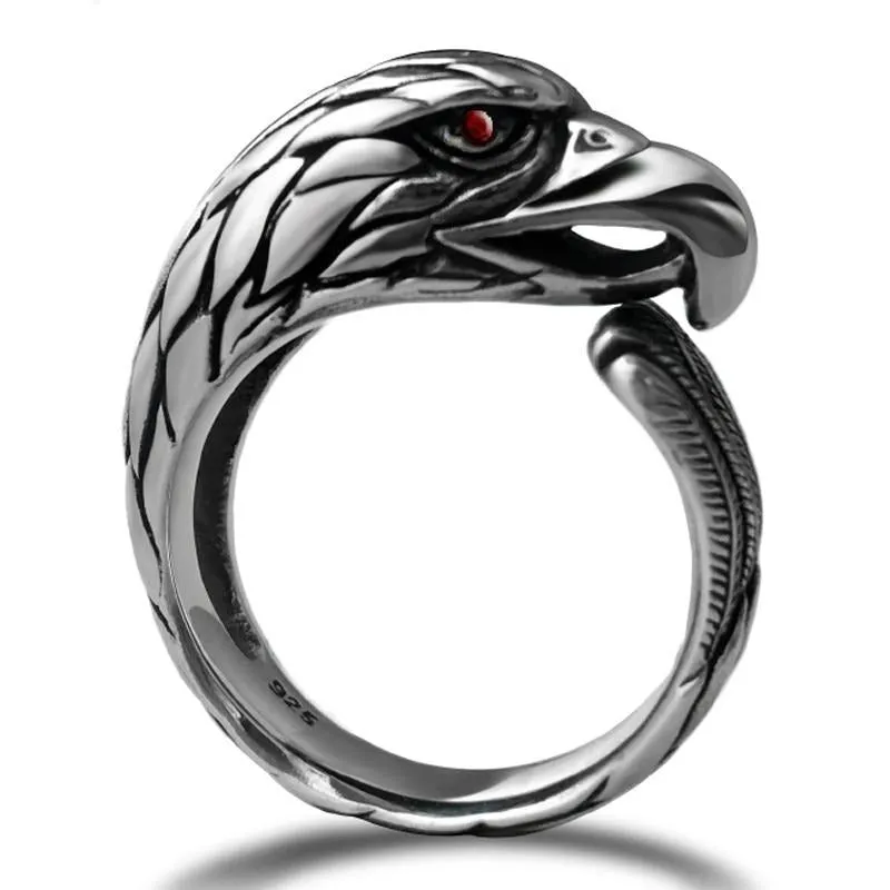 Gothic Animal Red Eye Cubic Zirconia 925 Sterling Silver Adjustable Vintage Punk Rock Biker Ring