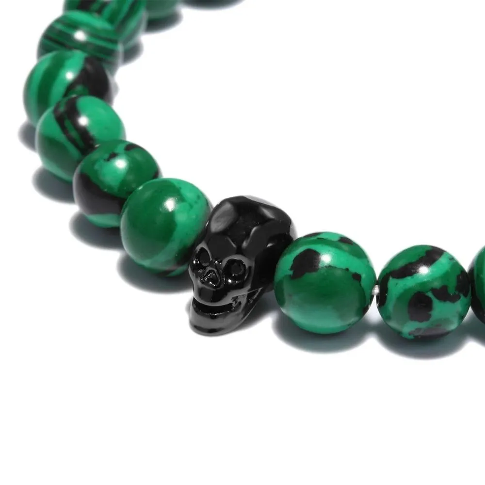 Green Natural Stone Malachite Beads Skull Bracelet