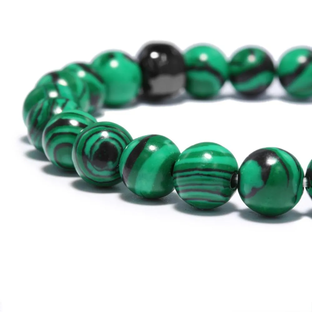 Green Natural Stone Malachite Beads Skull Bracelet