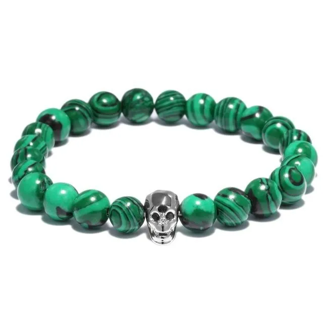 Green Natural Stone Malachite Beads Skull Bracelet