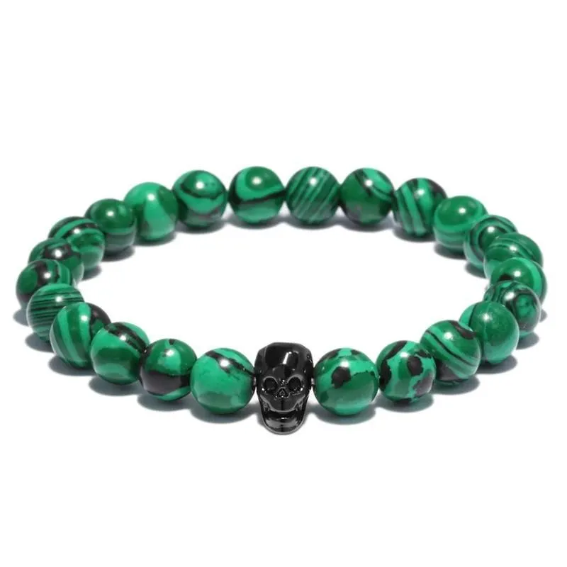 Green Natural Stone Malachite Beads Skull Bracelet