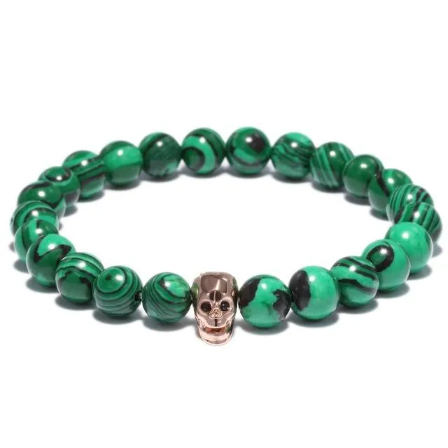 Green Natural Stone Malachite Beads Skull Bracelet