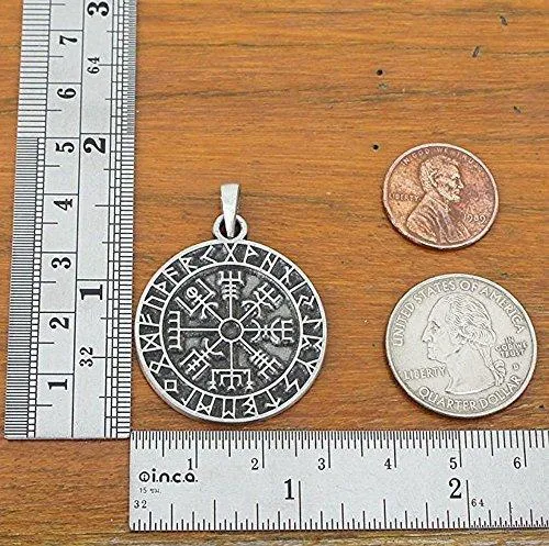 Guidepost Compass Vegvisir Talisman Viking Protection Pewter Pendant Stainless Steel Necklace