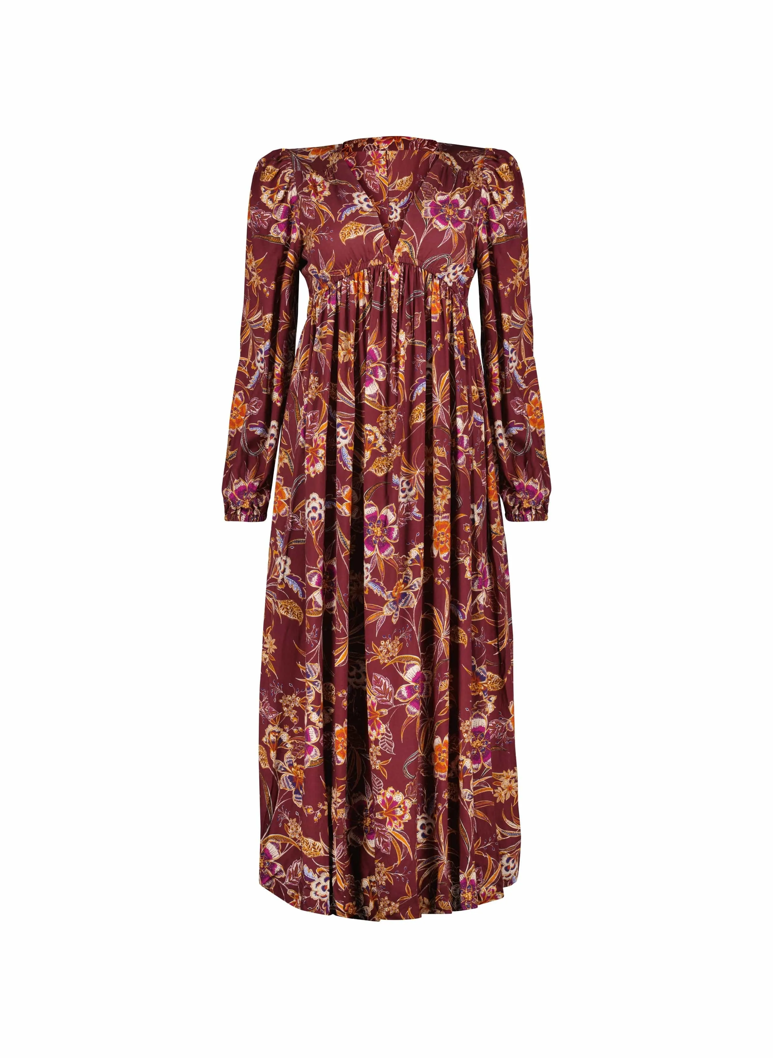 Gwyneth LENZING ECOVERO V-Neck Midi Dress | Garnet Woodland Print