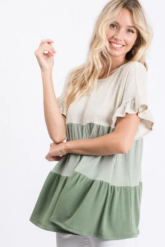 Hailey & CO Ruffle Sleeve Tiered Babydoll Top