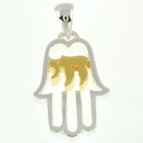 Hamsa Pendant in Sterling Silver&Gold HAY   Sterling Silver Chain #64