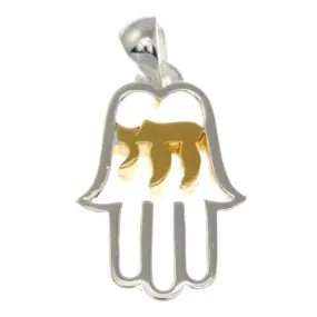 Hamsa Pendant in Sterling Silver&Gold HAY   Sterling Silver Chain #64