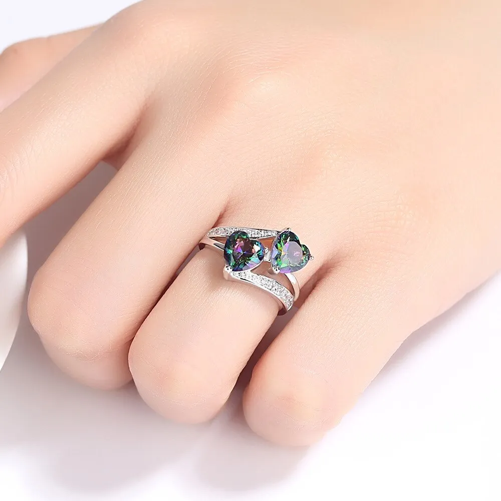 Heart Crystal and Cubic Zirconia Fashion Engagement Ring