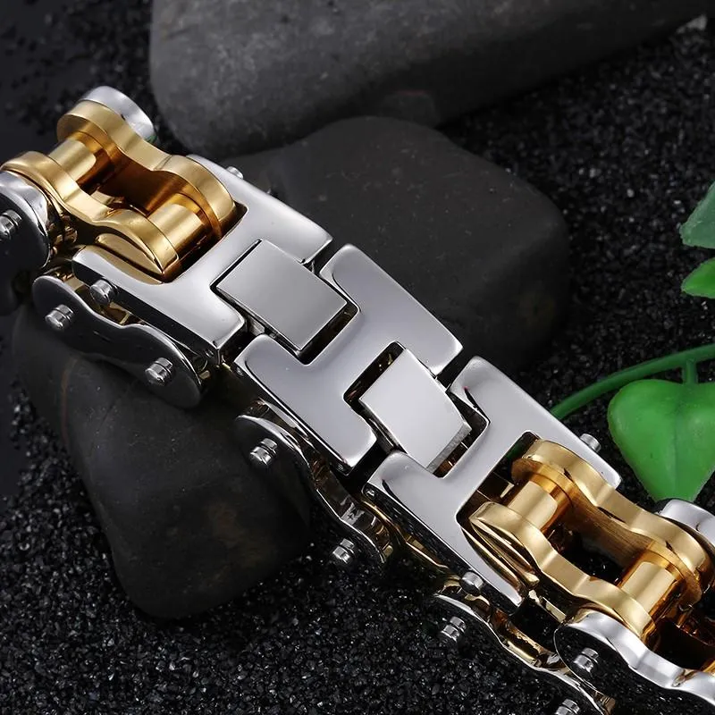 Heavy 2 Tone Biker Chain Bracelet Stainless Steel