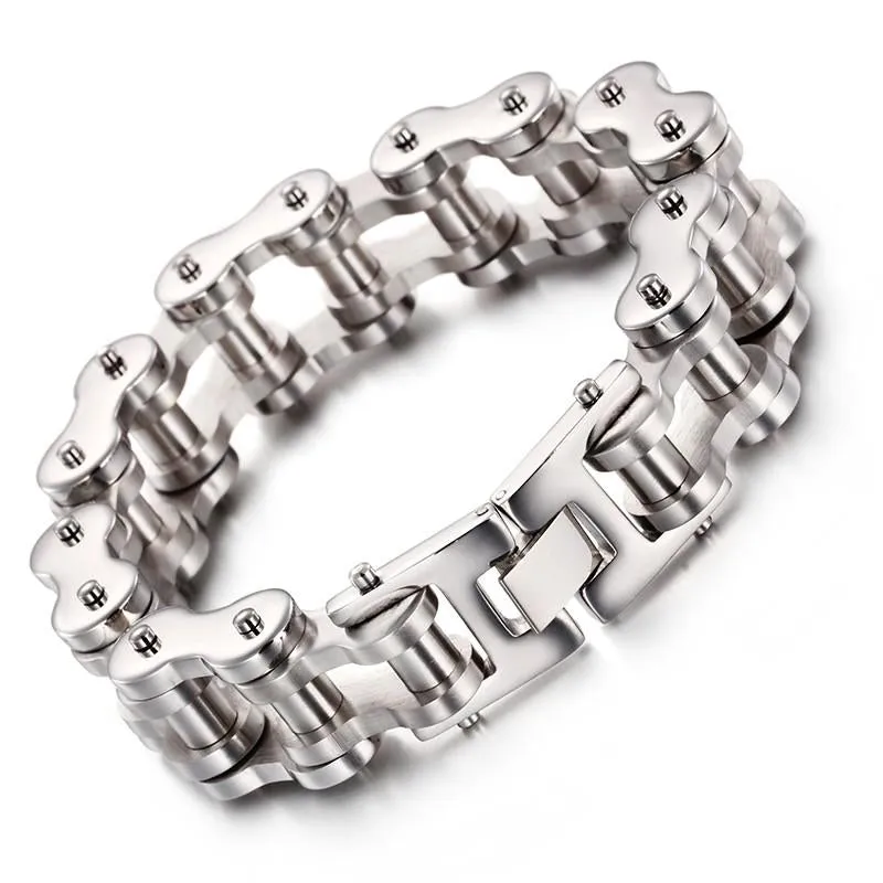 Heavy 2 Tone Biker Chain Bracelet Stainless Steel