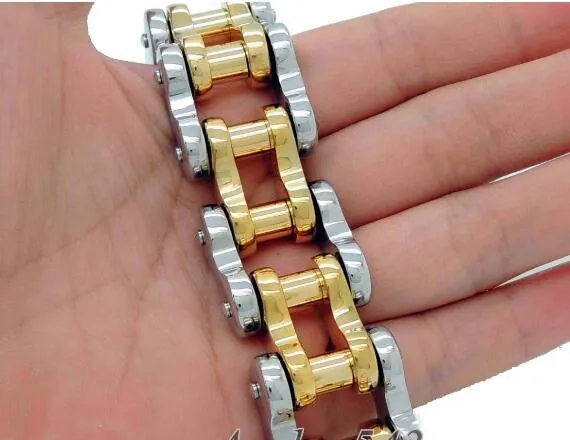 Heavy 2 Tone Biker Chain Bracelet Stainless Steel