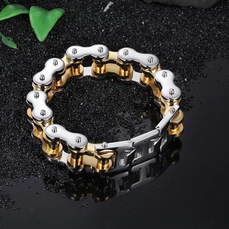 Heavy 2 Tone Biker Chain Bracelet Stainless Steel