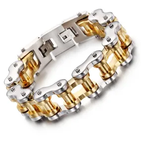 Heavy 2 Tone Biker Chain Bracelet Stainless Steel