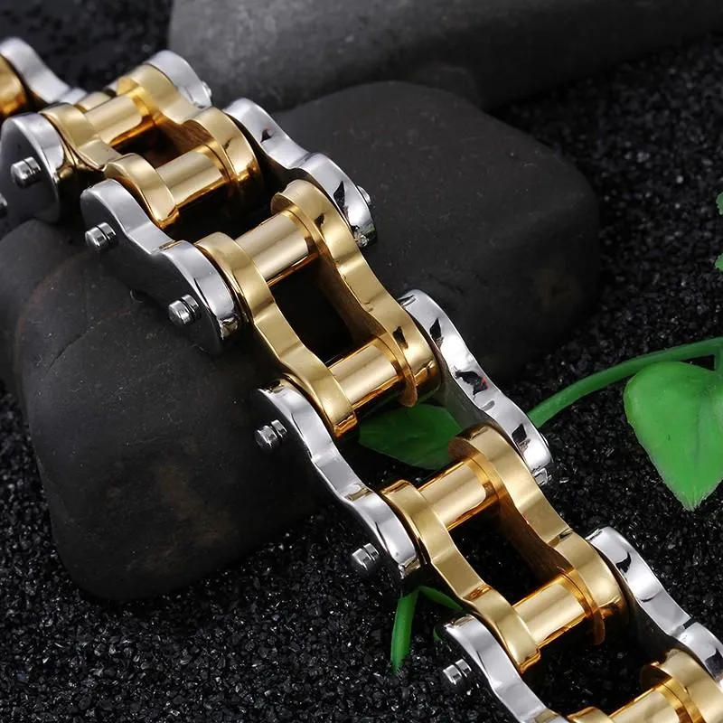 Heavy 2 Tone Biker Chain Bracelet Stainless Steel