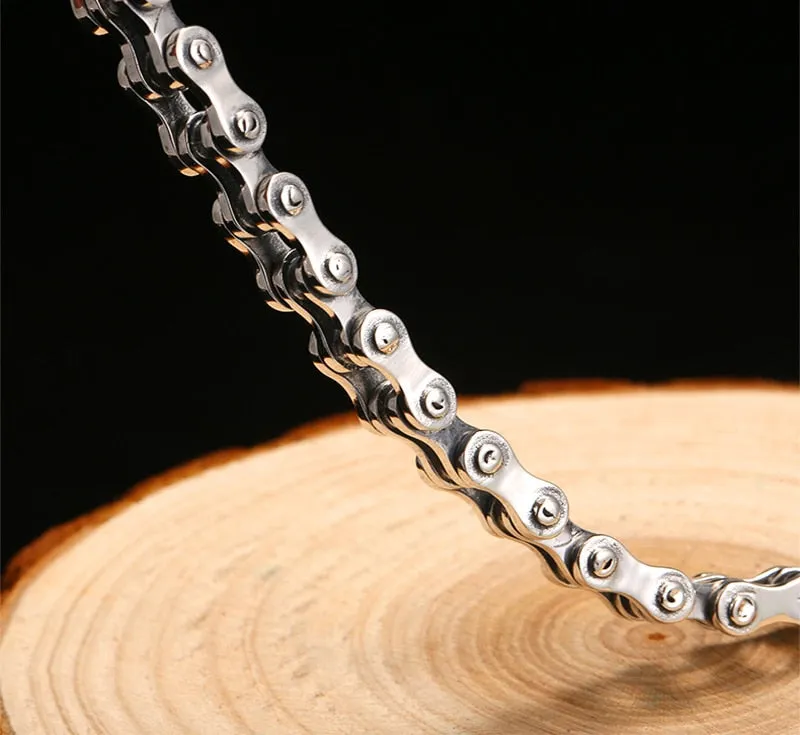 High Polished Link Chain 925 Sterling Silver Handmade Vintage Biker Bracelet