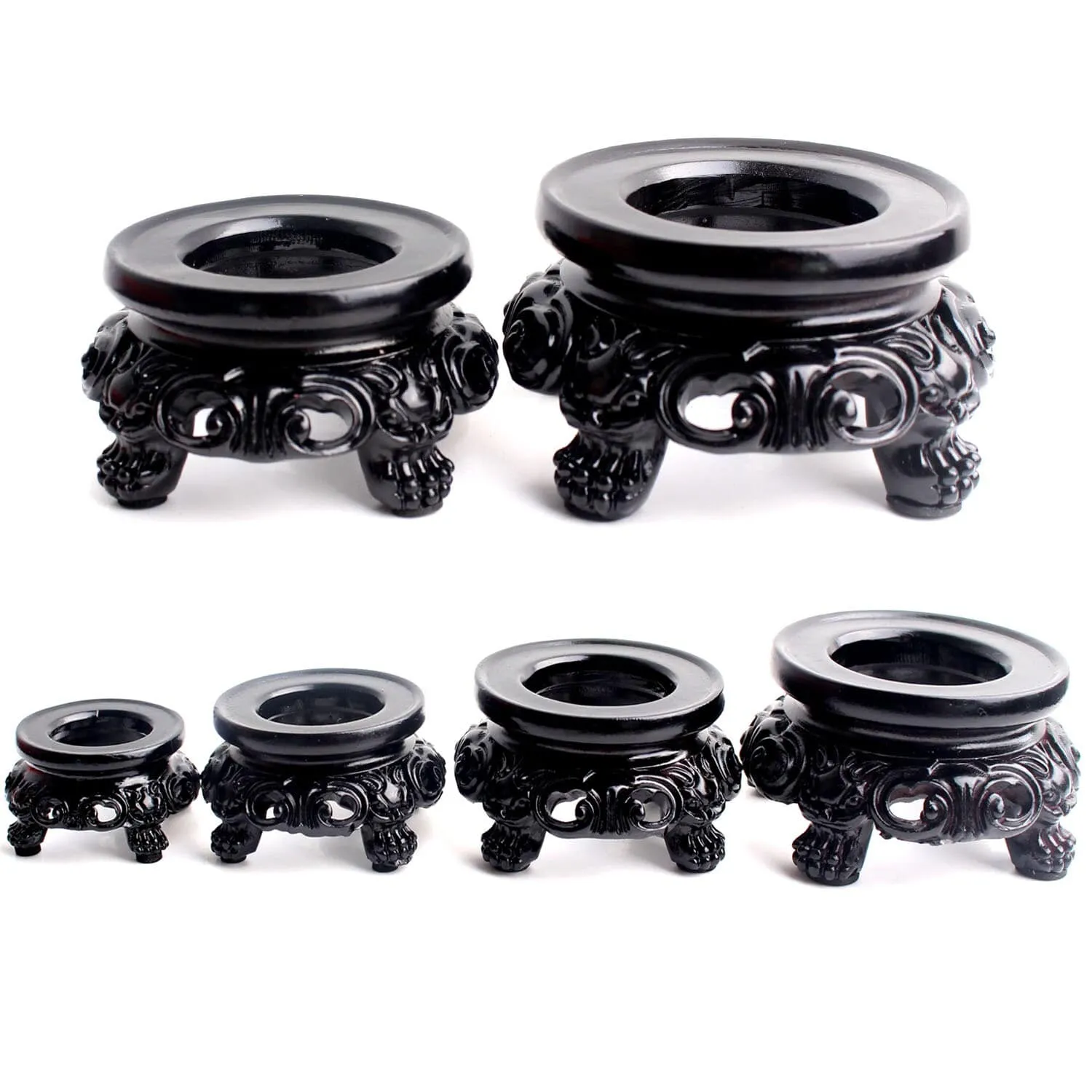 High Quality Black Resin Pedestal Crystal Sphere Base Support Caved Foundation Ball Holding