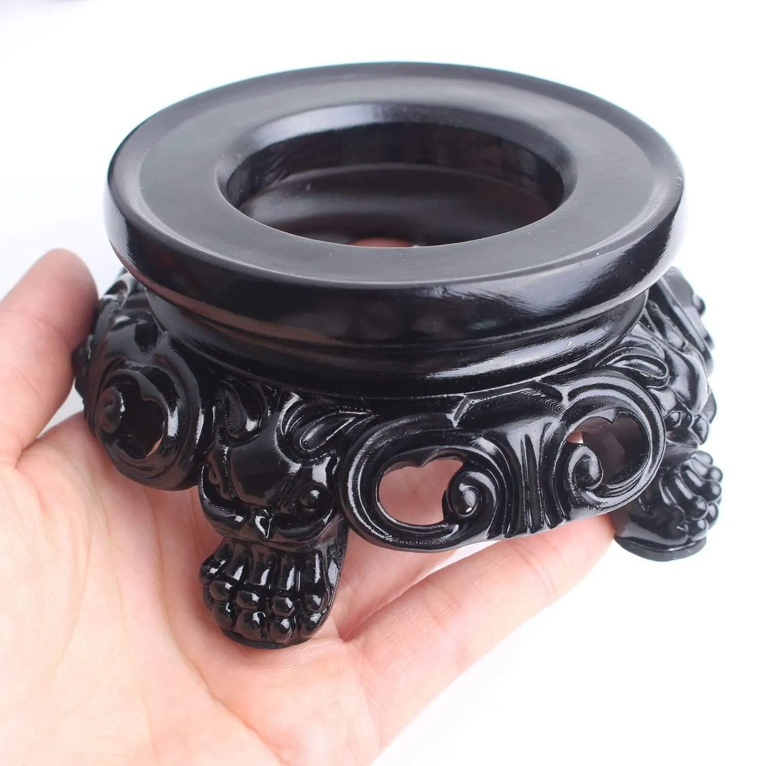 High Quality Black Resin Pedestal Crystal Sphere Base Support Caved Foundation Ball Holding