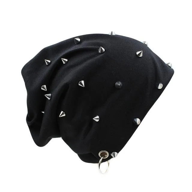 Hip-hop Beanie or Bonnet with Rivets and Hoop