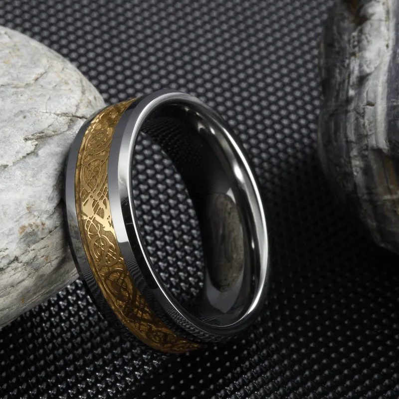 His & Her 6mm/8mm Tungsten Carbide Wedding Bands with Gold Carbon Fiber Inlay