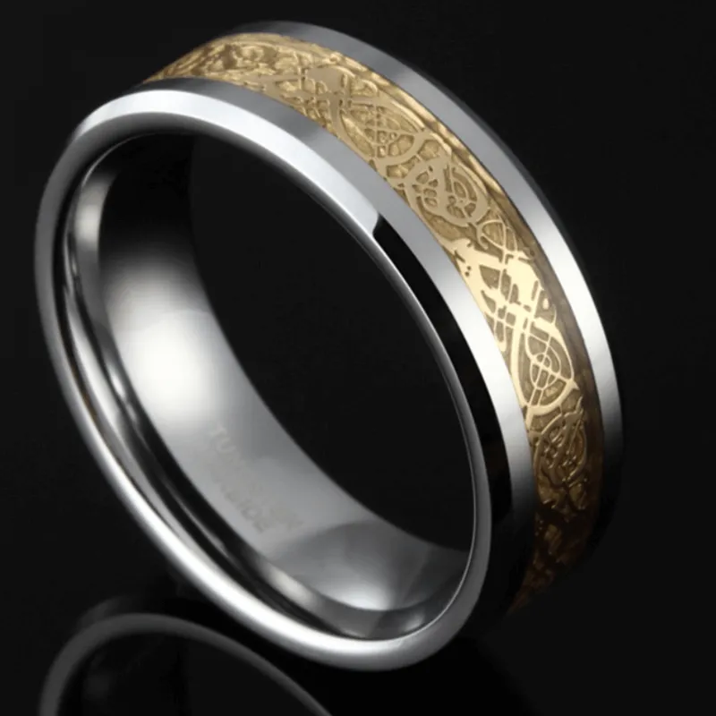 His & Her 6mm/8mm Tungsten Carbide Wedding Bands with Gold Carbon Fiber Inlay