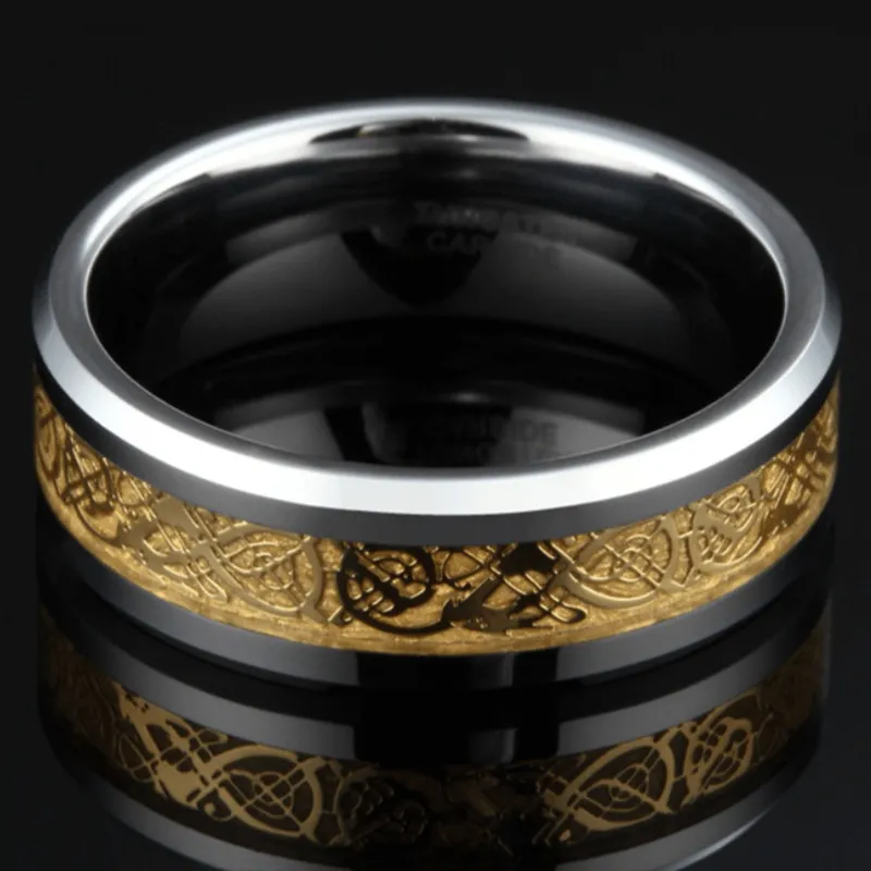 His & Her 6mm/8mm Tungsten Carbide Wedding Bands with Gold Carbon Fiber Inlay